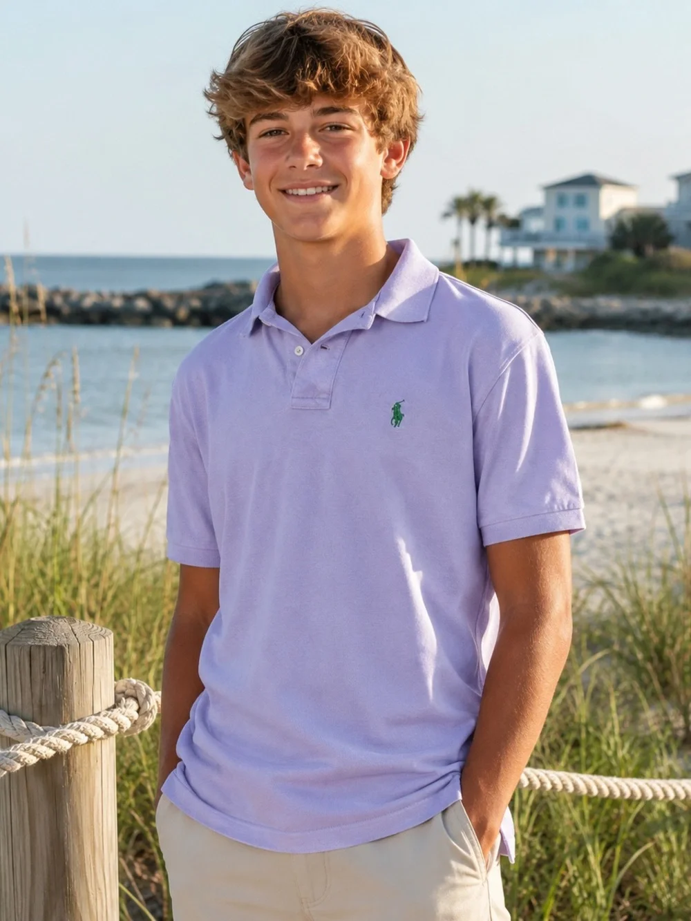 Ralph Lauren Lavender Polo Shirt with Green Pony Logo Boy’s Large